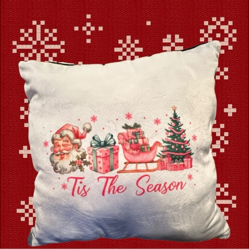 Christmas’s Throw pillow 16 x 16 pink themed with black trim